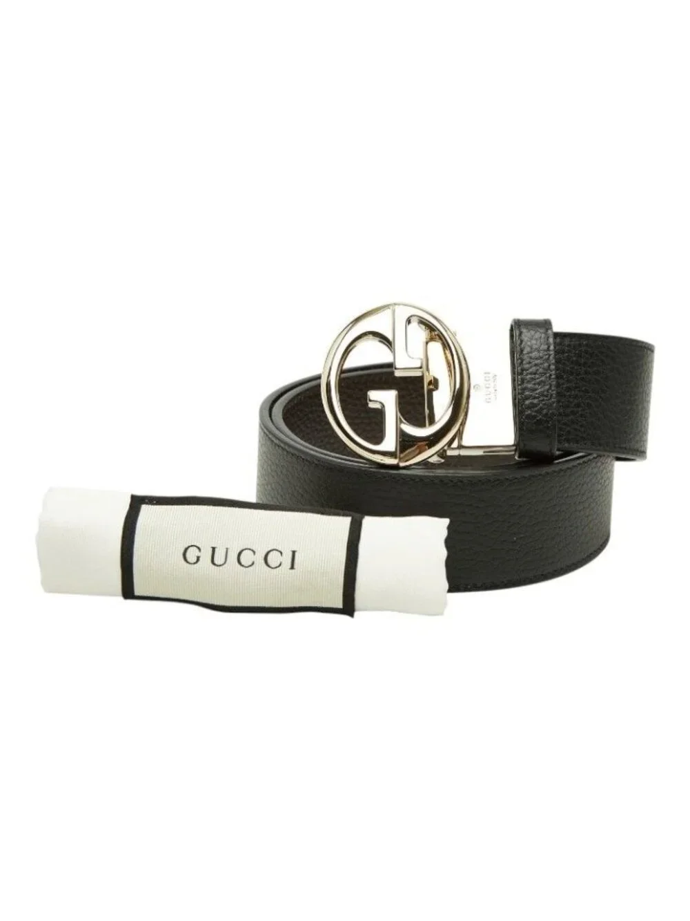 Gucci Interlocking Reversible Belt 75 30 Black Leather Metal
